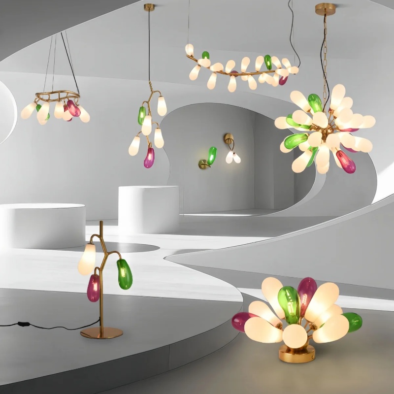 Home Bathroom Lighting Design - モダンなナスデザインの色付きガラスシャンデリア寝室ダイニングルーム天井照明リビングルームLEDホームデコレーション照明