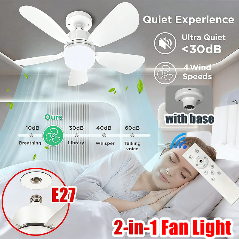 Home Bathroom Fan - E27 ネジシーリングファンライトリモコン付き 85V-265V 調光可能な 3 色ライトミュートリビングルームホームバスルームの装飾