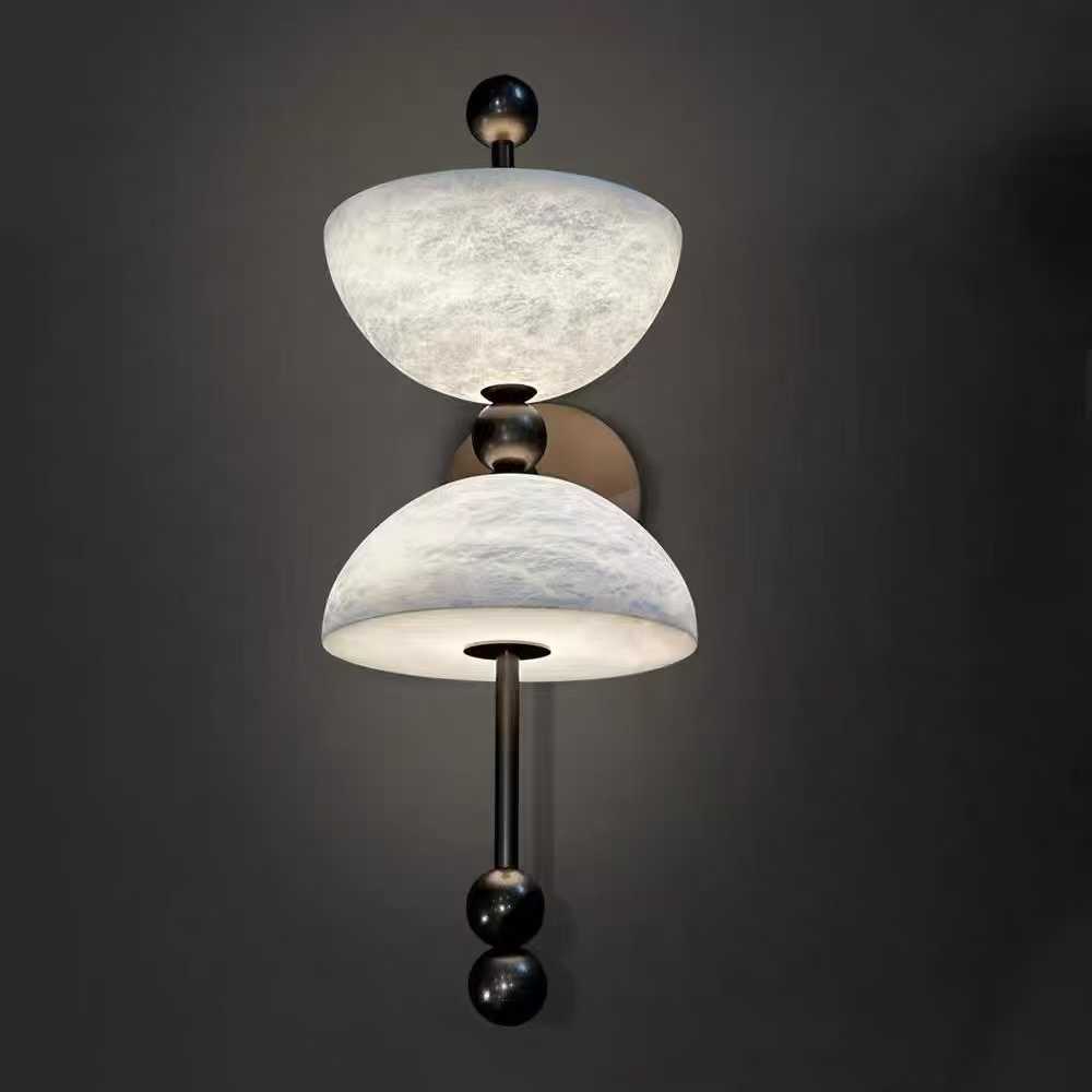 Home Bathroom Lighting Design - LED天然スペイン産大理石アラバスター壁掛けランプ デザイナーホテル レストラン 寝室 ベッドサイド 廊下