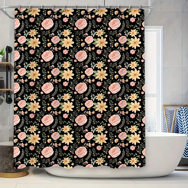 Home Bathroom Remodel - ブラックホワイトパターンシャワーカーテンエレガントなバス装飾ホームDIYバスルームリフォームアイデア