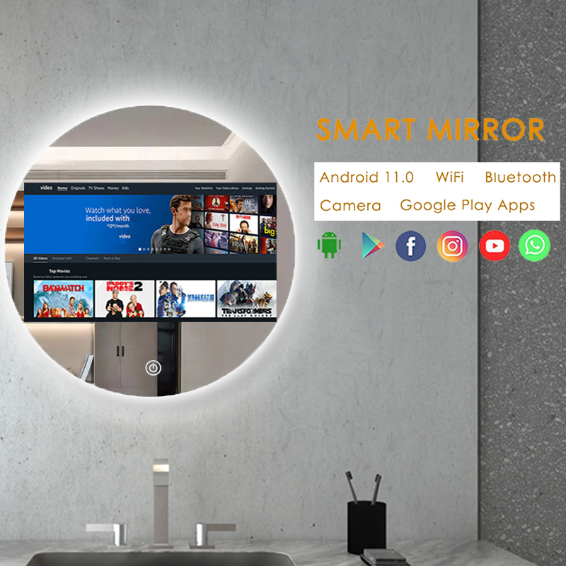 モダンデザインスマートテレビマジックミラー、LEDライト付き - Home Bathroom Lighting Design のレビューと価格