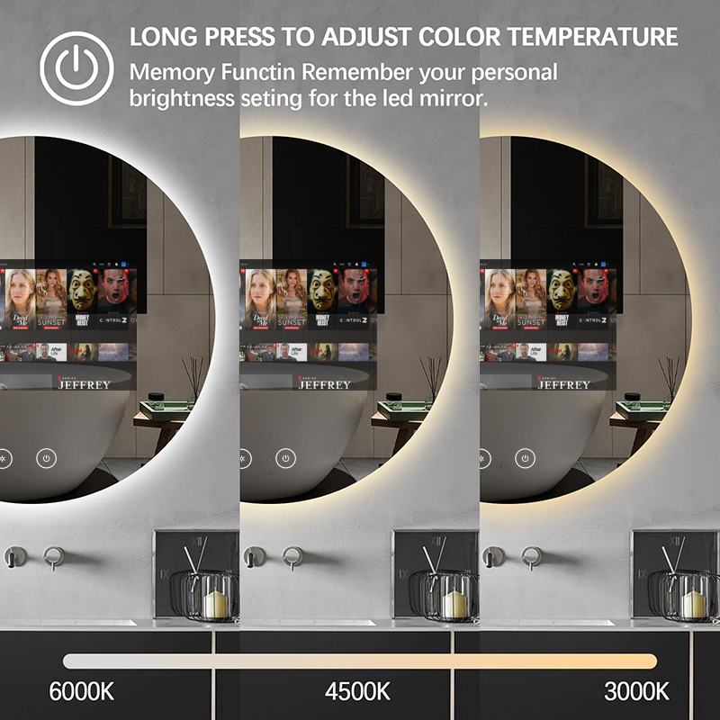モダンデザインスマートテレビマジックミラー、LEDライト付き - Home Bathroom Lighting Design のレビューと価格