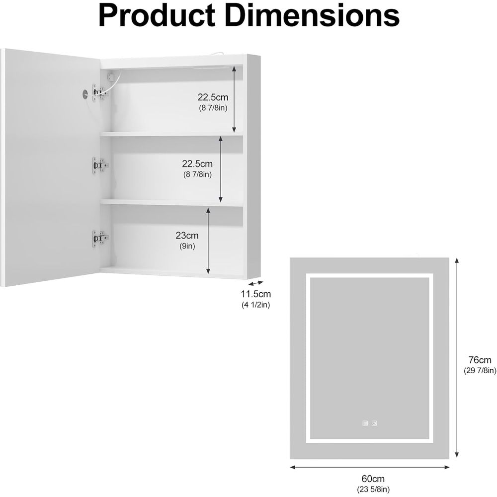 24x30 ライト付き薬用キャビネット、コンセントとUSB付 - Home Outlet Bathroom Mirrors のレビューと価格