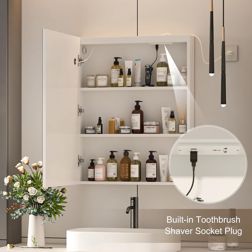 24x30 ライト付き薬用キャビネット、コンセントとUSB付 - Home Outlet Bathroom Mirrors のレビューと価格