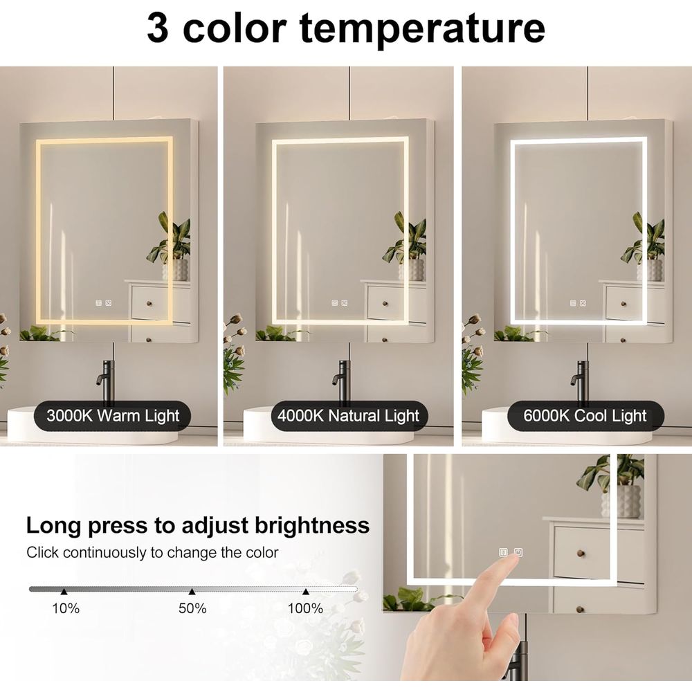 24x30 ライト付き薬用キャビネット、コンセントとUSB付 - Home Outlet Bathroom Mirrors のレビューと価格