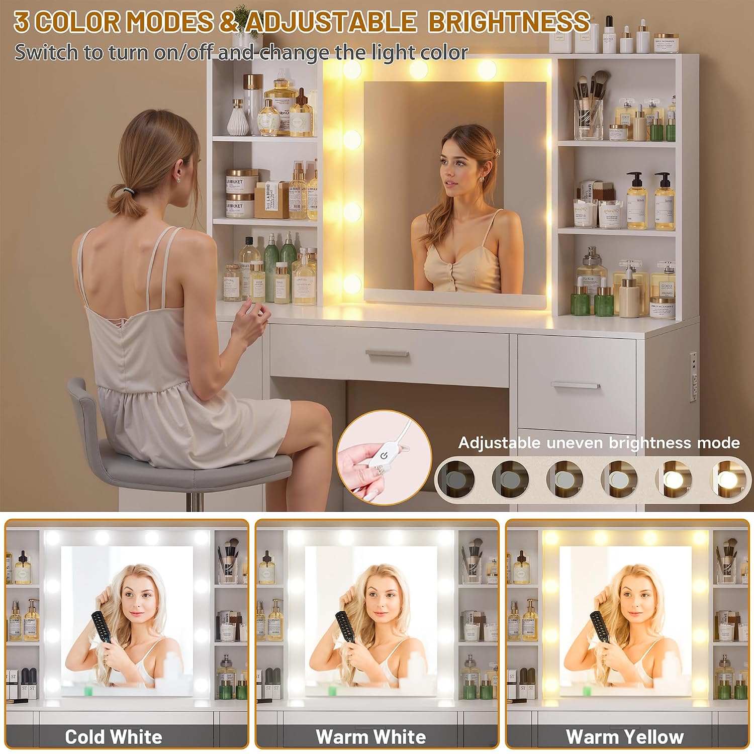 LEDミラーと電源コンセント付き大型化粧台、7つの引き出しと - Home Outlet Bathroom Mirrors のレビューと価格