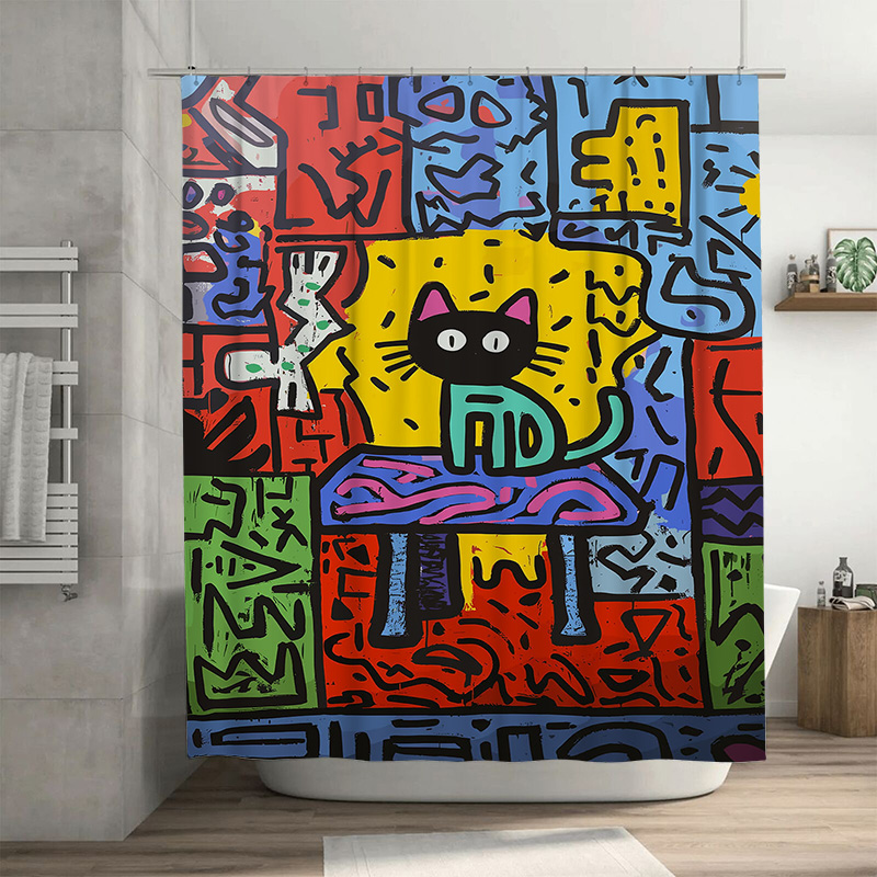 明るいグラフィティ抽象猫シャワーカーテン - クリエイティブ - Home Bathroom Remodel のレビューと価格