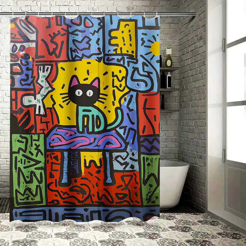 明るいグラフィティ抽象猫シャワーカーテン - クリエイティブ - Home Bathroom Remodel のレビューと価格