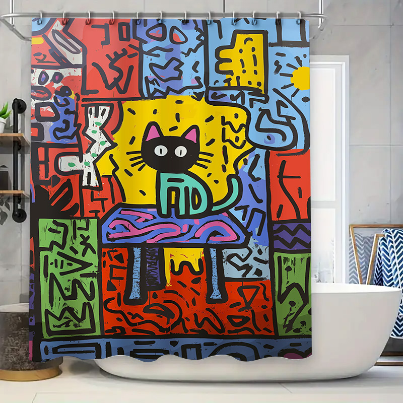 明るいグラフィティ抽象猫シャワーカーテン - クリエイティブ - Home Bathroom Remodel のレビューと価格