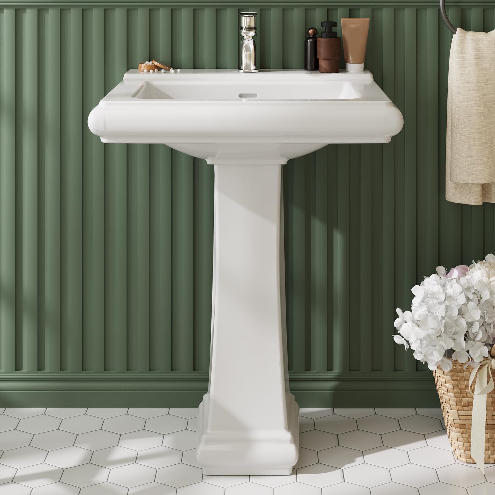 台座式洗面器、正方形セラミック製、シングルホール蛇口取り付け - Home Bathroom Remodel のレビューと価格